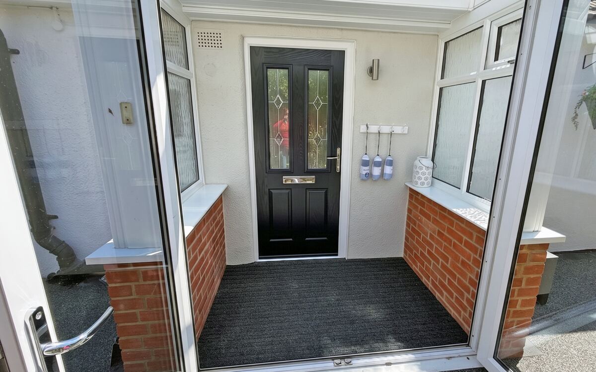 Front door with a wide, level threshold