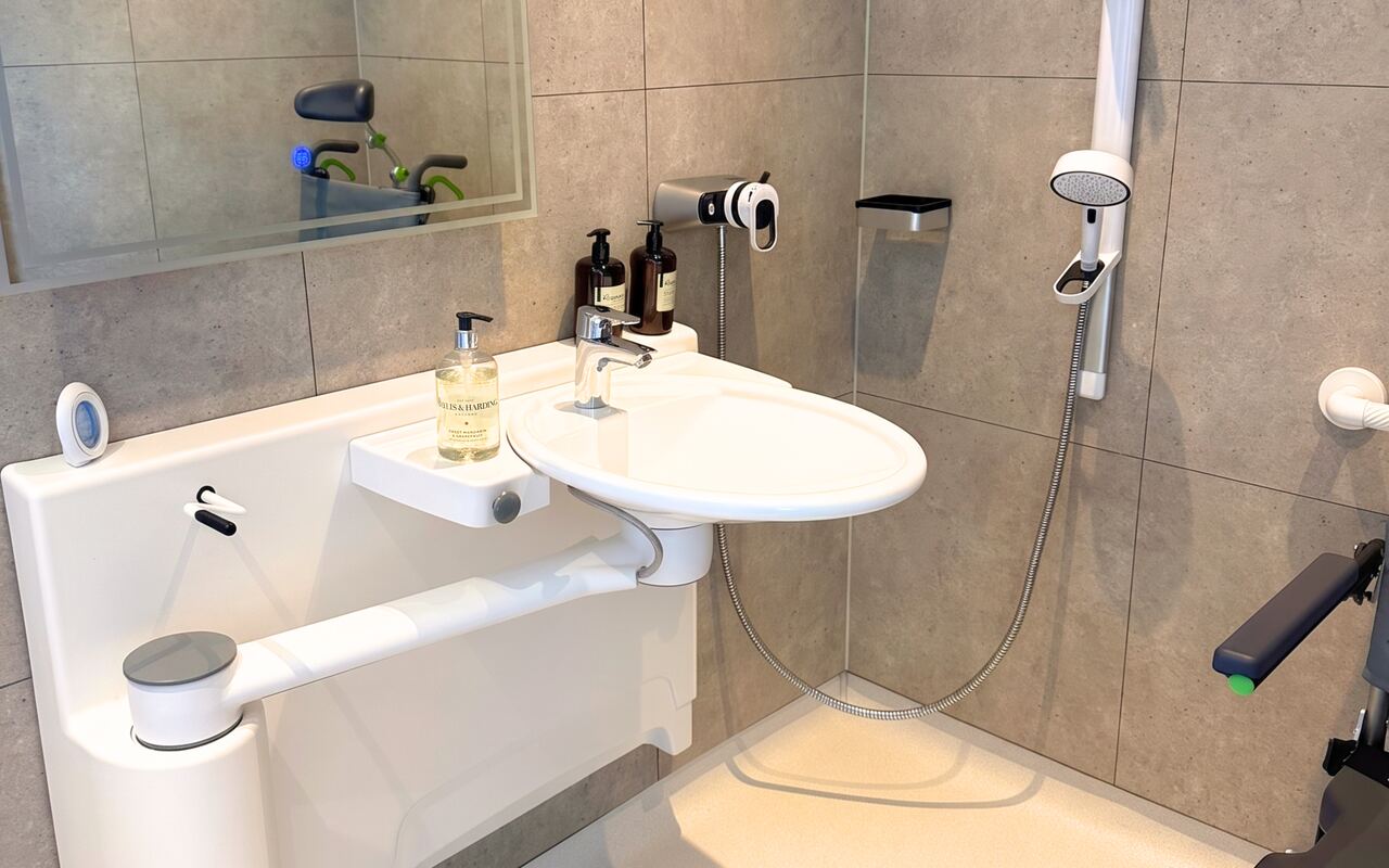 Wet room grab rails and shower