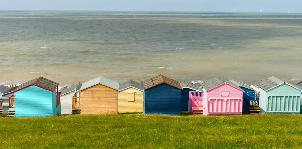 Colourful beach huts along the Whitstable seafront